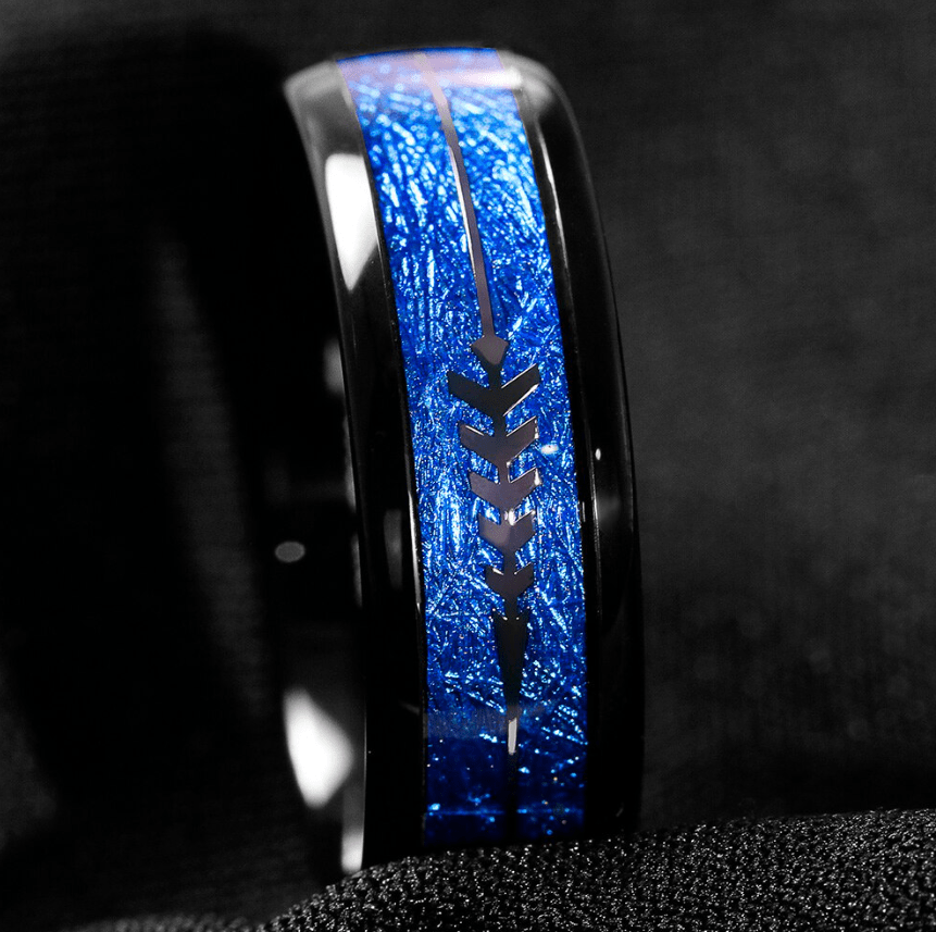 VVS Jewelry hip hop jewelry Tungsten Carbide 8MM Black Ring Blue Meteorite Inlaid Arrow Wedding Jewelry