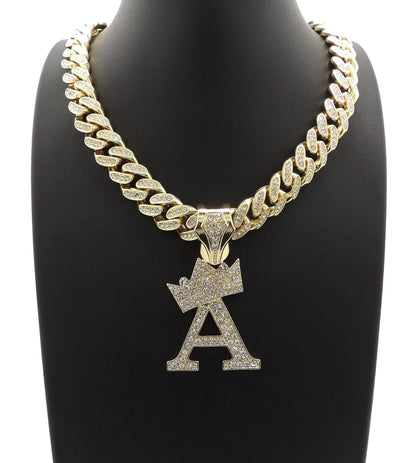 VVS Jewelry hip hop jewelry VVS Jewelry Crowned Initial Cuban Pendant Chain