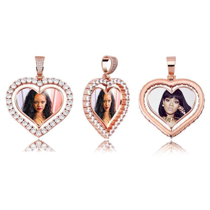 VVS Jewelry hip hop jewelry VVS Jewelry Custom Double-Sided Heart Photo Chain