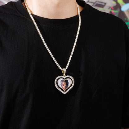 VVS Jewelry hip hop jewelry VVS Jewelry Custom Double-Sided Heart Photo Chain