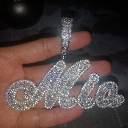 VVS Jewelry hip hop jewelry VVS Jewelry Custom Name Brush Cursive Baguette Pendant and Chain