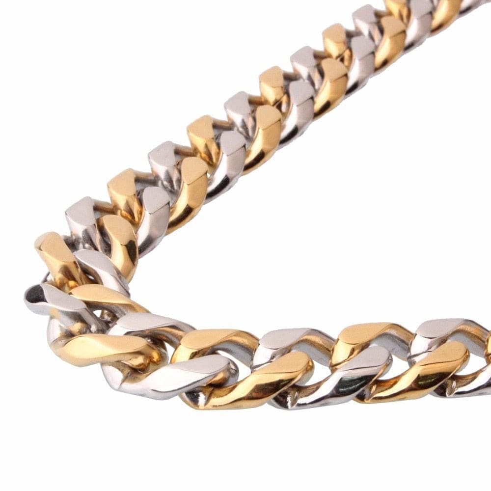 VVS Jewelry hip hop jewelry VVS Jewelry Stainless Steel Two-tone Curb Cuban Chain + FREE bracelet