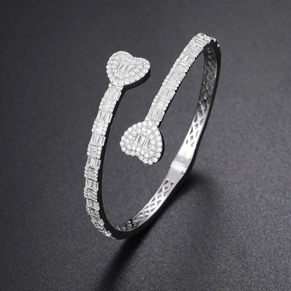 VVS Jewelry hip hop jewelry VVS Moissanite Heart Baguette S925 Sterling Silver Bangle