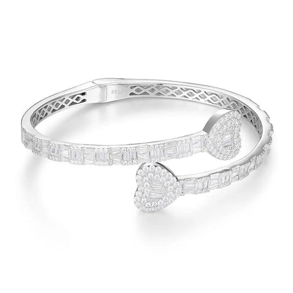 VVS Jewelry hip hop jewelry VVS Moissanite Heart Baguette S925 Sterling Silver Bangle